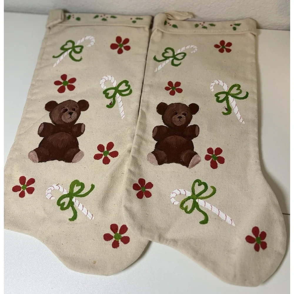 Vintage Handmade Christmas Stockings Teddy Bear